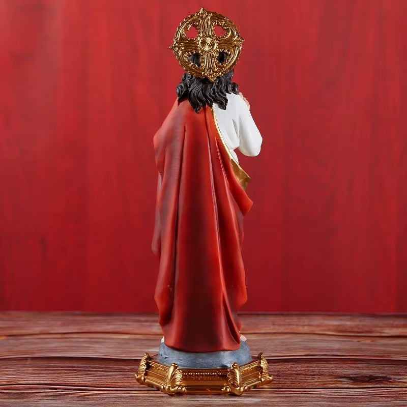 Sacred Heart Gift Colored Resin Gold Base Statue