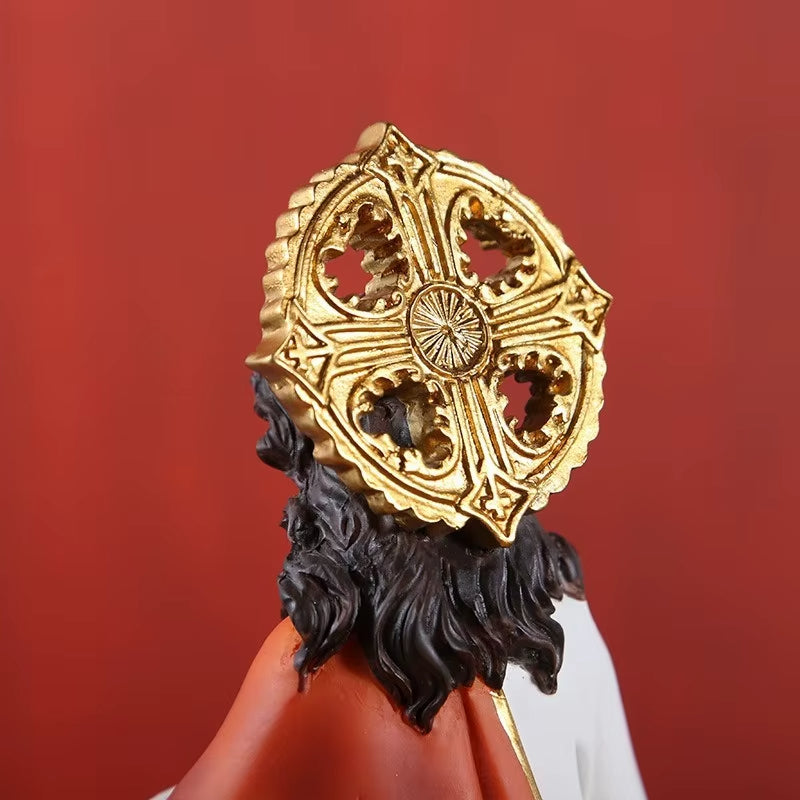 Sacred Heart Gift Colored Resin Gold Base Statue