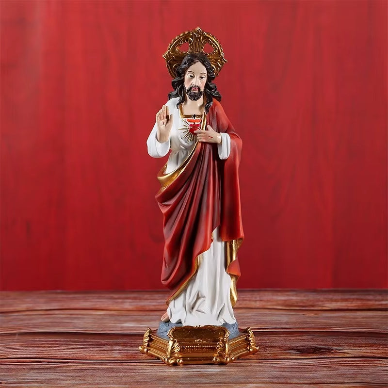 Sacred Heart Gift Colored Resin Gold Base Statue