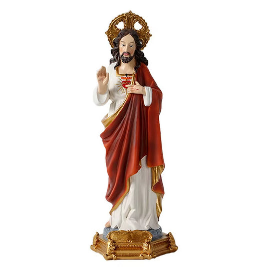 Sacred Heart Gift Colored Resin Gold Base Statue