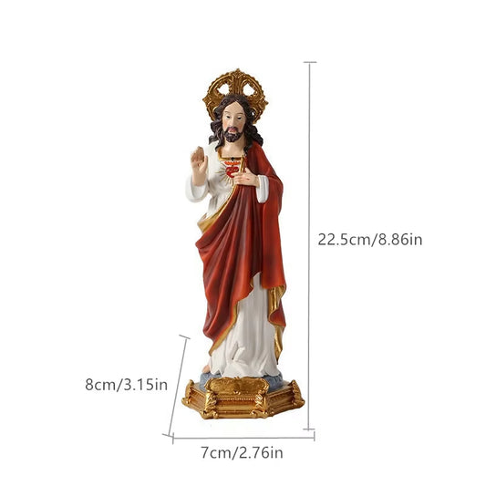 Sacred Heart Gift Colored Resin Gold Base Statue